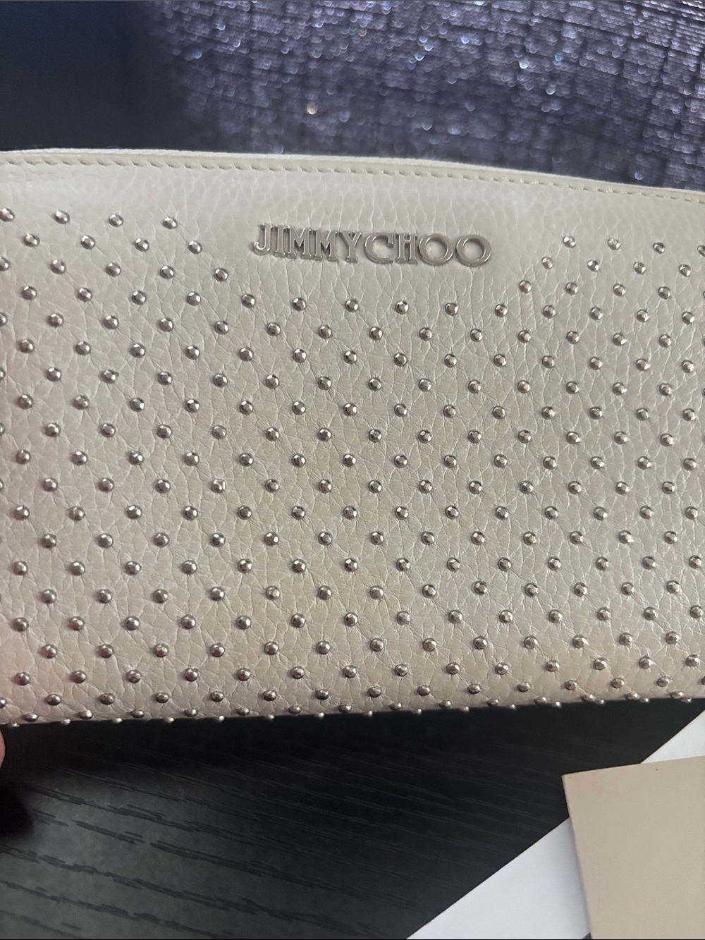 Jimmy Choo Beige Studded Zip Wallet in Metallic Accents with COA - Picture 15 of 15